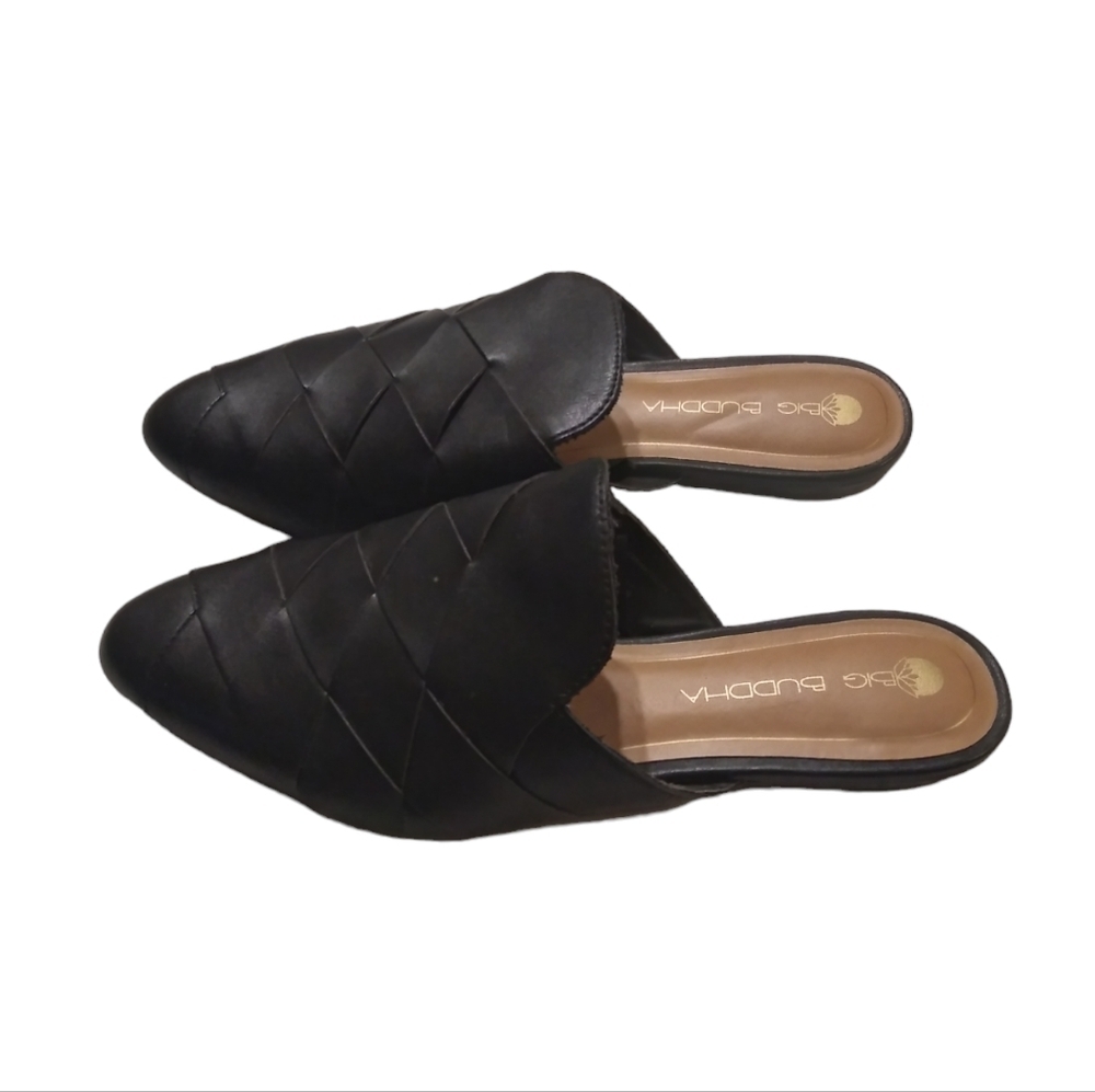 Big Buddha "Big Weave" Black Pointed Toe Women's Slip-On Mule Flats - Size 7